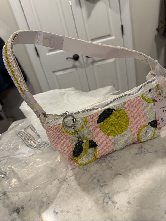 Handbags - Beaded Pink & Yellow Fruit-Pattern (Apple) Shoulder Bag